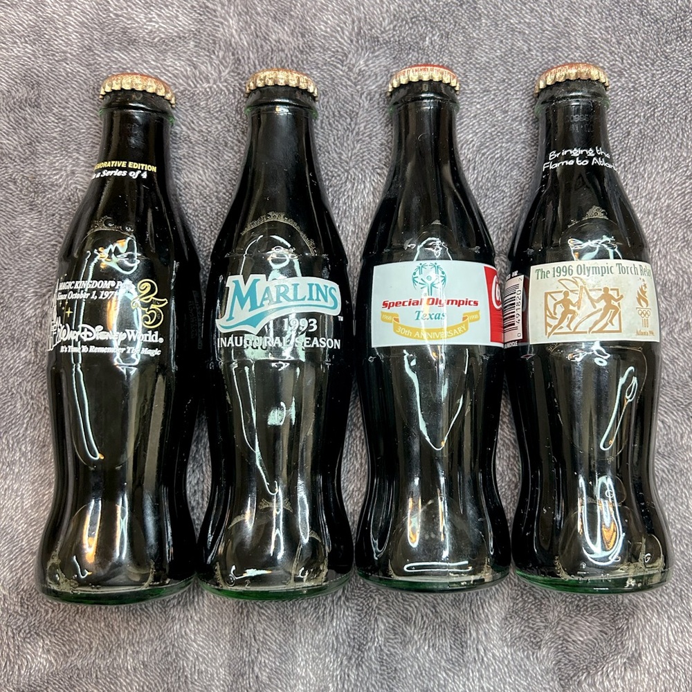 Vintage Collectibles Coca Cola unopened Glass bottles 1993-1996, Lot of 4
